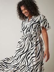 EVANS Curve Black & White Zebra Markings Midi Shirt Dress - Image 5 of 5