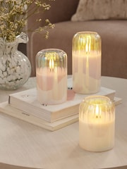 Set of 3 Iridescent Glass Ribbed LED Pillar Candles - Image 1 of 4