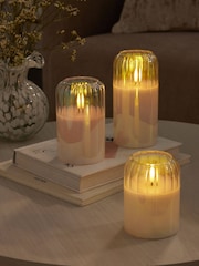 Set of 3 Iridescent Glass Ribbed LED Pillar Candles - Image 2 of 4