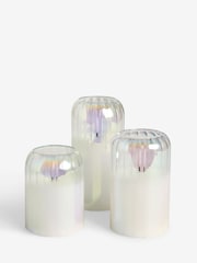 Set of 3 Iridescent Glass Ribbed LED Pillar Candles - Image 4 of 4