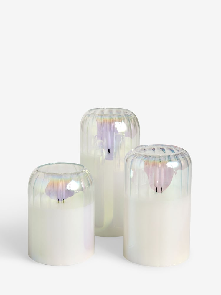 Set of 3 Iridescent Glass Ribbed LED Pillar Candles - Image 4 of 4