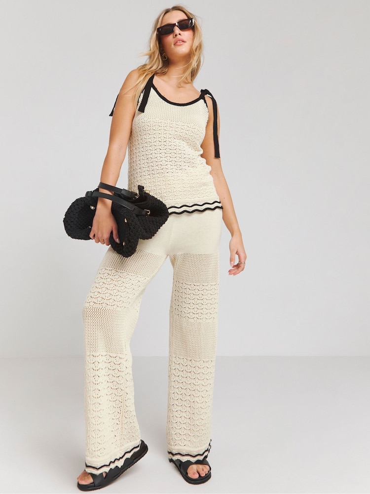 Simply Be Cream 100% Cotton Crochet Tie Shoulder Cami - Image 1 of 4