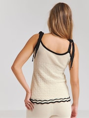 Simply Be Cream 100% Cotton Crochet Tie Shoulder Cami - Image 2 of 4