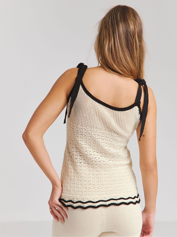 Simply Be Cream 100% Cotton Crochet Tie Shoulder Cami - Image 2 of 4