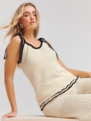 Simply Be Cream 100% Cotton Crochet Tie Shoulder Cami - Image 3 of 4