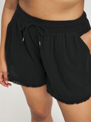 Simply Be Black Cheesecloth Beach 100% Cotton Shorts - Image 4 of 4