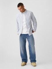 Gap Blue Stripe Cotton Long Sleeve Standard Fit Oxford Shirt - Image 3 of 4
