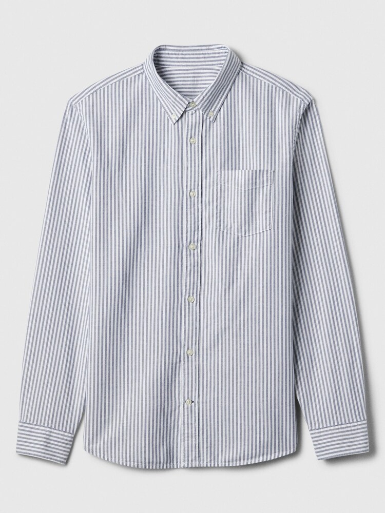 Gap Blue Stripe Cotton Long Sleeve Standard Fit Oxford Shirt - Image 4 of 4