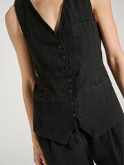 Baukjen Tallulah 100% Linen Black Waistcoat - Image 1 of 3
