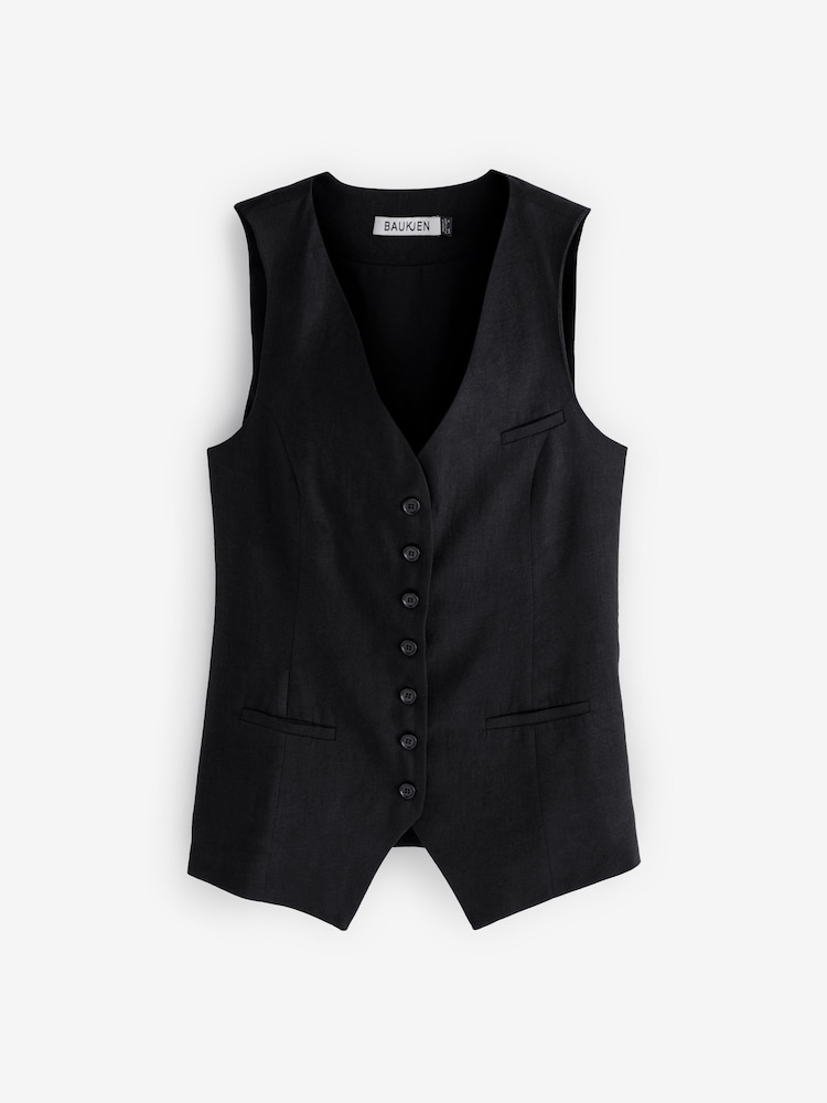 Baukjen Tallulah 100% Linen Black Waistcoat - Image 3 of 3 Baukjen Tallulah 100% Linen Black Waistcoat - Image 3 of 3