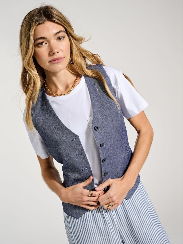 Baukjen Blue Ulrika 100% Linen Waistcoat - Image 1 of 4