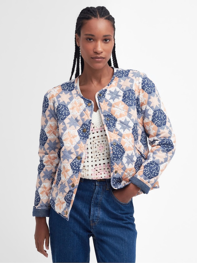 Barbour® Blue 100% Cotton Margate Reversible Patchwork Printed Quilted Jacket - Image 1 of 8