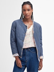 Barbour® Blue 100% Cotton Margate Reversible Patchwork Printed Quilted Jacket - Image 4 of 8