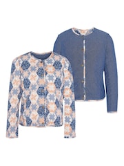 Barbour® Blue 100% Cotton Margate Reversible Patchwork Printed Quilted Jacket - Image 8 of 8