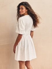 Nobody's Child White Mini Starlight Plain 100% Cotton Dress - Image 3 of 5
