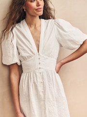 Nobody's Child White Mini Starlight Plain 100% Cotton Dress - Image 4 of 5