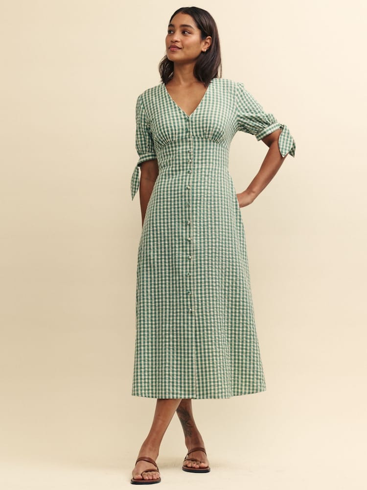 Nobody's Child Green Gingham Check Alexis Midi Dress - Image 1 of 5