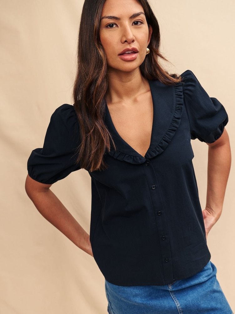 Nobody's Child Black 100% Cotton Emmie Blouse - Image 1 of 5 Nobody's Child Black 100% Cotton Emmie Blouse - Image 1 of 5