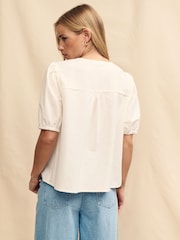 Nobody's Child White Cotton/Linen Mix Bernadetta Top - Image 2 of 5