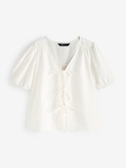 Nobody's Child White Cotton/Linen Mix Bernadetta Top - Image 5 of 5