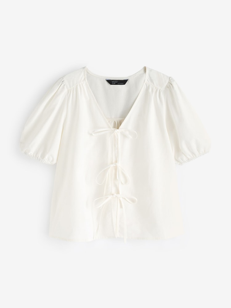 Nobody's Child White Cotton/Linen Mix Bernadetta Top - Image 5 of 5