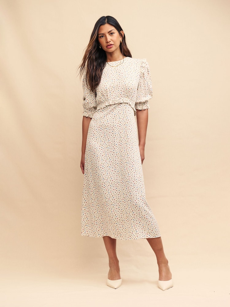 Nobodys Child Felicia Midi Remmie Ditsy White Dress - Image 1 of 5