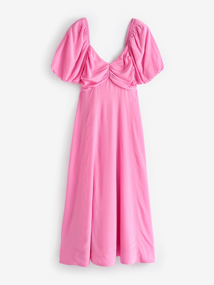 Nobody's Child Pink Peony Chiffon Plain Midaxi Dress - Image 6 of 6