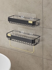 Set of 2 Black Self Adhesive Shower Caddy - Image 2 of 4