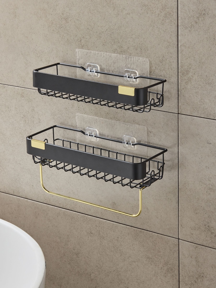 Set of 2 Black Self Adhesive Shower Caddy - Image 2 of 4