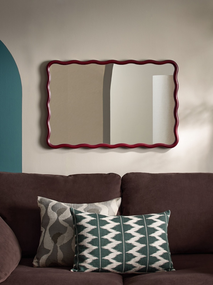 Red Wooden Wavy Pine Rectangular Wall Mirrror - Image 1 of 5 Red Wooden Wavy Pine Rectangular Wall Mirrror - Image 1 of 5