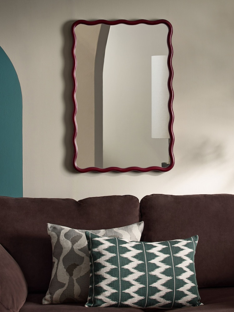 Red Wooden Wavy Pine Rectangular Wall Mirrror - Image 2 of 5 Red Wooden Wavy Pine Rectangular Wall Mirrror - Image 2 of 5