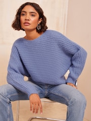 Friends Like These Blue Eyelash Slash Neck Jumper - Image 1 of 5