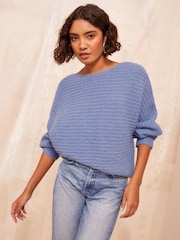 Friends Like These Blue Eyelash Slash Neck Jumper - Image 3 of 5