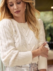 Friends Like These Ivory White Embellished Cable Jumper - Image 3 of 4