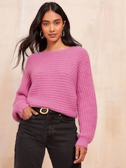 Friends Like These Pink Eyelash Slash Neck Jumper - Image 1 of 4