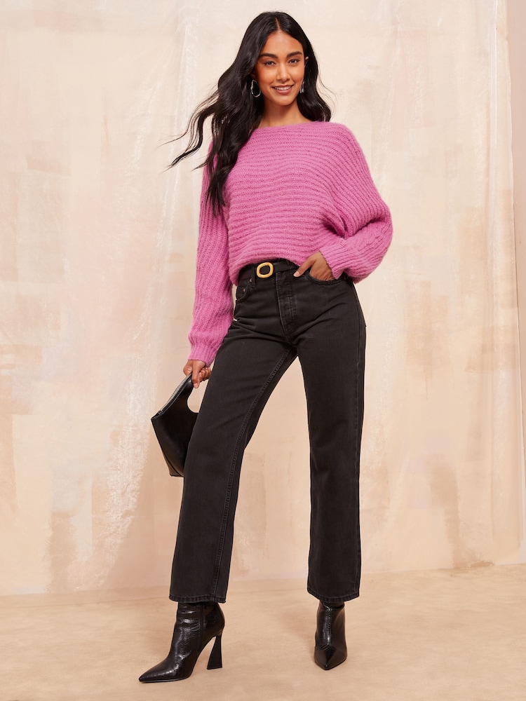 Friends Like These Pink Eyelash Slash Neck Jumper - Image 2 of 4 Friends Like These Pink Eyelash Slash Neck Jumper - Image 2 of 4