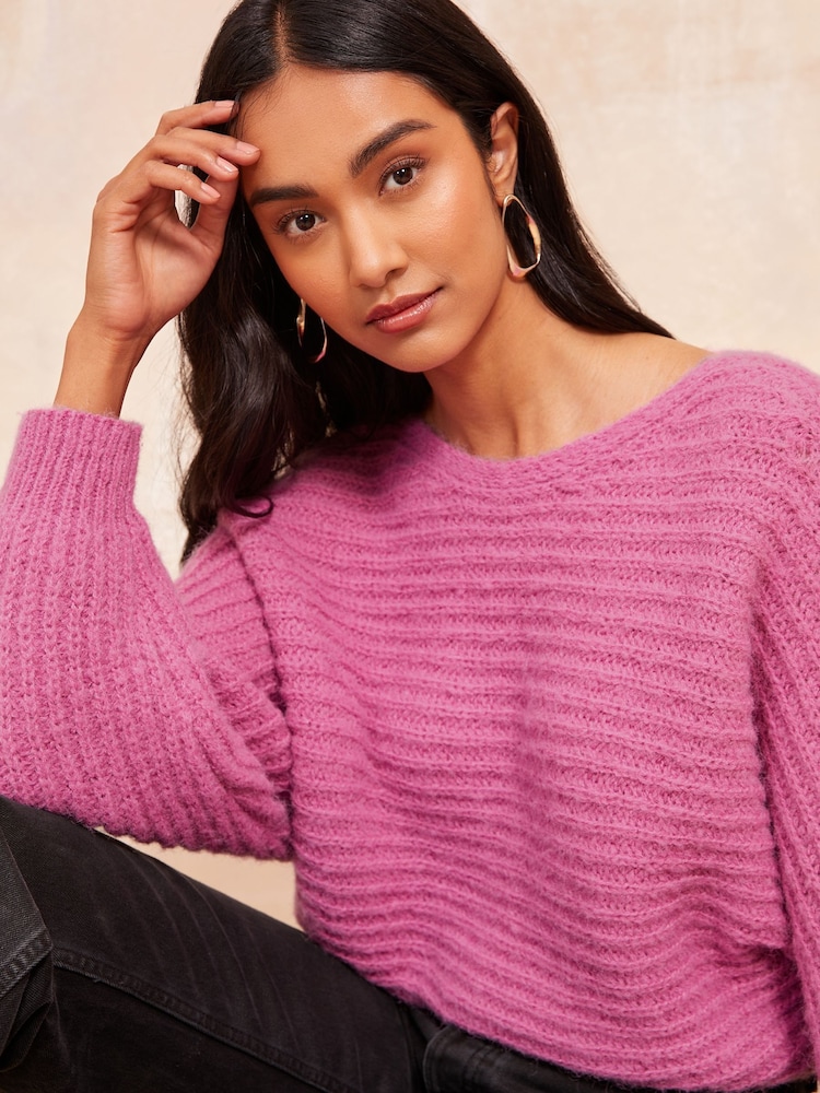 Friends Like These Pink Eyelash Slash Neck Jumper - Image 3 of 4