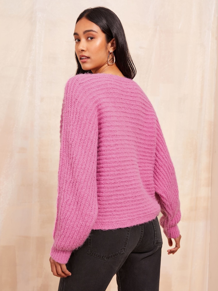 Friends Like These Pink Eyelash Slash Neck Jumper - Image 4 of 4 Friends Like These Pink Eyelash Slash Neck Jumper - Image 4 of 4