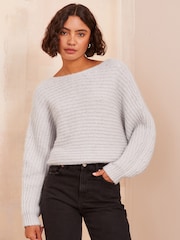 Friends Like These Grey Eyelash Slash Neck Jumper - Image 1 of 4