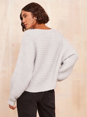 Friends Like These Grey Eyelash Slash Neck Jumper - Image 4 of 4