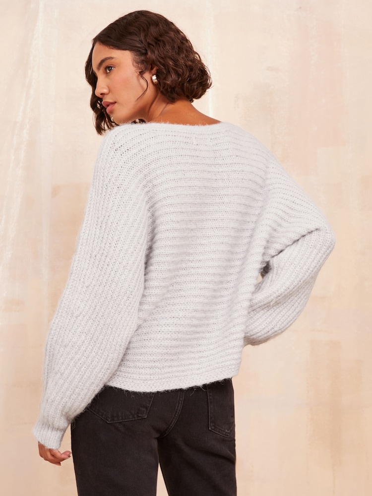 Friends Like These Grey Eyelash Slash Neck Jumper - Image 4 of 4
