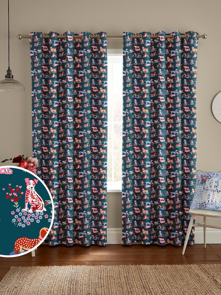 Cath Kidston Teal Green Puppy Fields Made to Measure Curtains - Image 1 of 9