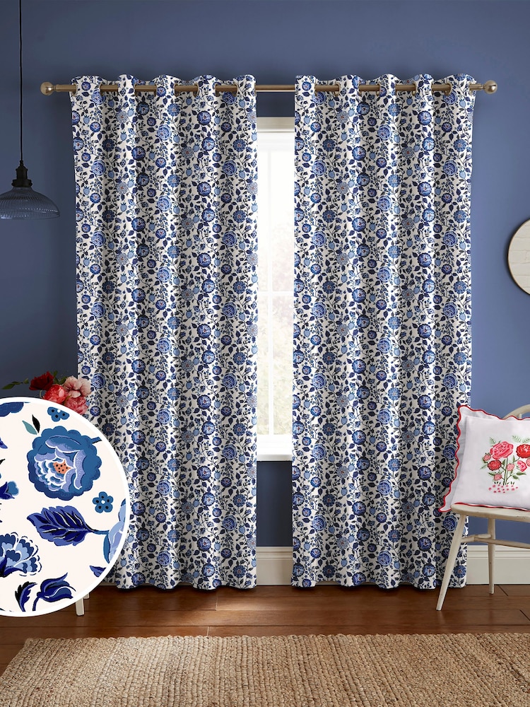 Cath Kidston Blue Strawberry Gardens Made to Measure 100% Cotton Curtains - Image 1 of 9