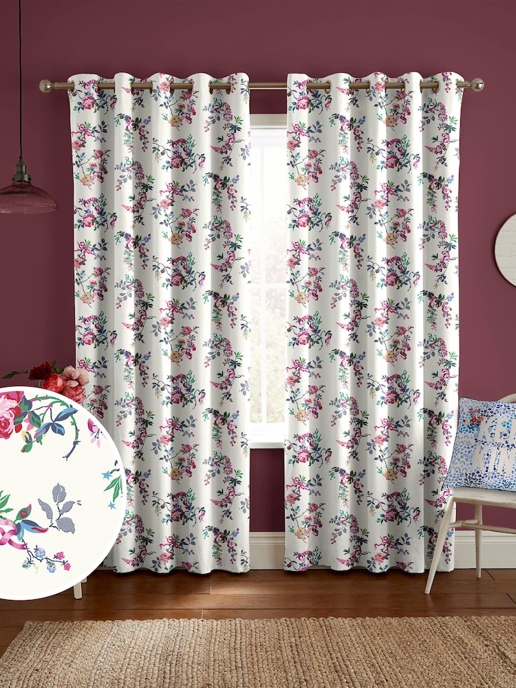 Cath Kidston Cream Ribbon Roses Made to Measure 100% Cotton Curtains - Image 1 of 9