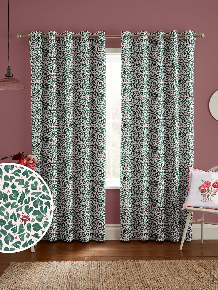Cath Kidston Green Marble Hearts Made to Measure 100% Cotton Curtains - Image 1 of 9