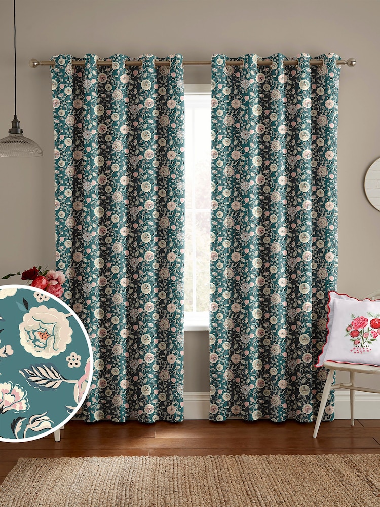 Cath Kidston Teal Green Strawberry Gardens Made to Measure Curtains - Image 1 of 9