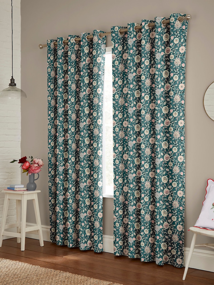 Cath Kidston Teal Green Strawberry Gardens Made to Measure Curtains - Image 2 of 9