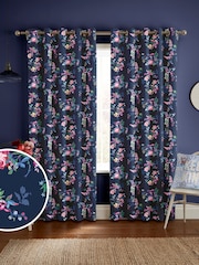 Cath Kidston Navy Blue Ribbon Roses Made to Measure Curtains - Image 1 of 9