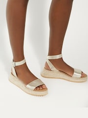 Dune London Gold Layney Flared Espadrille Sandals - Image 1 of 7