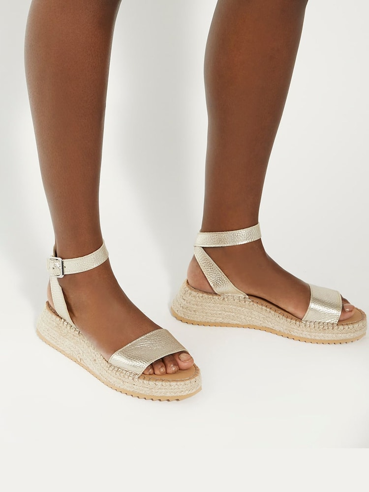 Dune London Gold Layney Flared Espadrille Sandals - Image 1 of 7